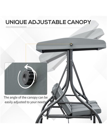 Outsunny 3 Seater Canopy Swing Chair, 2 in 1 Garden Swing Seat Bed, with Adjustable Canopy and Metal Frame, Dark Grey 84A-031V01 - pic 35601 | FastDaddyshop