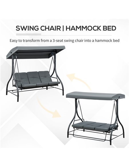Outsunny 3 Seater Canopy Swing Chair, 2 in 1 Garden Swing Seat Bed, with Adjustable Canopy and Metal Frame, Dark Grey 84A-031V01 - pic 35602 | FastDaddyshop