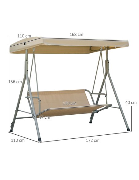 Outsunny 3 Seater Garden Swing Chair, Patio Rocking Bench with Tilting Canopy, Removable Cushion and Steel Frame, Light Brown 84 - pic 35609 | FastDaddyshop
