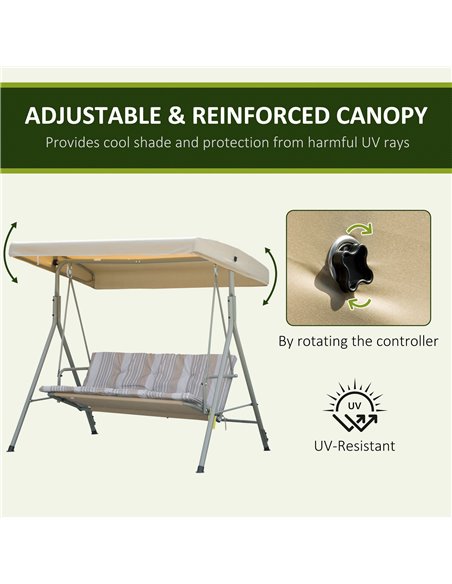 Outsunny 3 Seater Garden Swing Chair, Patio Rocking Bench with Tilting Canopy, Removable Cushion and Steel Frame, Light Brown 84 - pic 35610 | FastDaddyshop