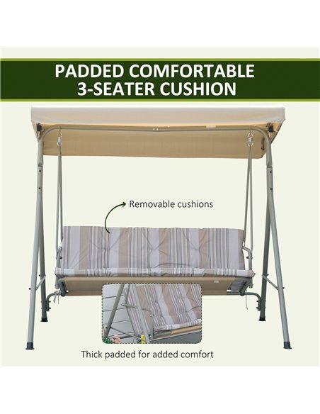 Outsunny 3 Seater Garden Swing Chair, Patio Rocking Bench with Tilting Canopy, Removable Cushion and Steel Frame, Light Brown 84 - pic 35611 | FastDaddyshop