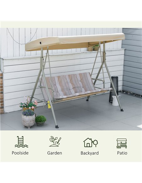 Outsunny 3 Seater Garden Swing Chair, Patio Rocking Bench with Tilting Canopy, Removable Cushion and Steel Frame, Light Brown 84 - pic 35613 | FastDaddyshop