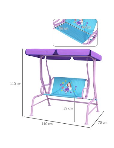 Outsunny 2 Seater Kids Garden Swing Chair Fairy Themed, Blue and Purple 3E1-004V00BU