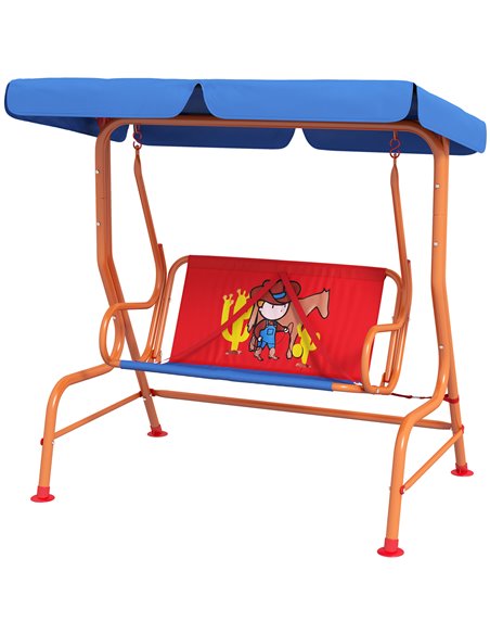 Outsunny Two Seater Kids Garden Swing Chair, Cowboy Themed, Red & Blue & Orange 3E1-003V00MX - pic 35643 | FastDaddyshop