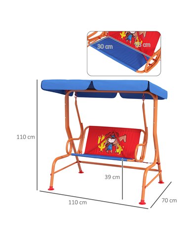 Outsunny Two Seater Kids Garden Swing Chair, Cowboy Themed, Red & Blue & Orange 3E1-003V00MX