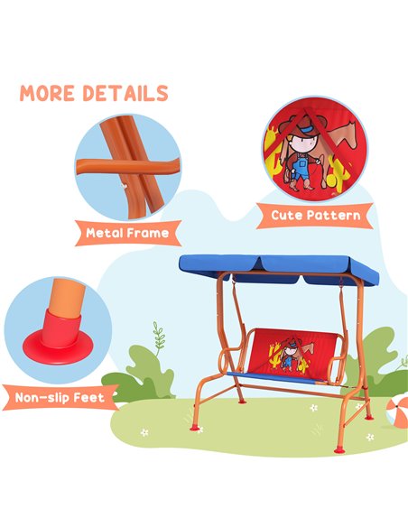 Outsunny Two Seater Kids Garden Swing, Cowboy Themed kids Swing Chair with Adjustable Canopy, Safety Belts for Outdoor Use 3E1-0 - pic 35648 | FastDaddyshop