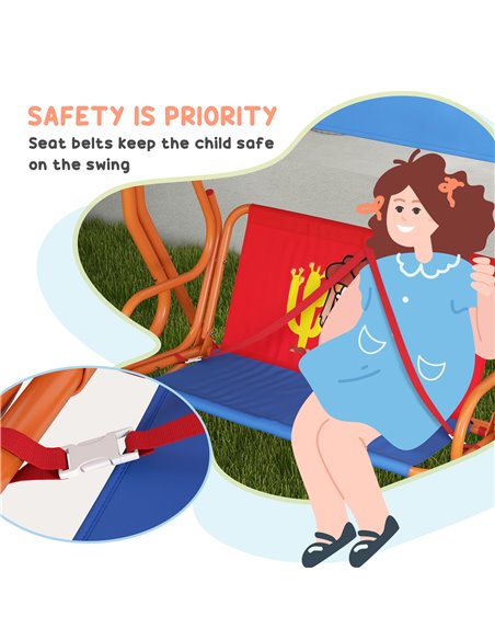 Outsunny Two Seater Kids Garden Swing, Cowboy Themed kids Swing Chair with Adjustable Canopy, Safety Belts for Outdoor Use 3E1-0 - pic 35649 | FastDaddyshop