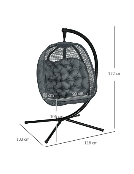 Outsunny Outdoor Swing Chair w/ Thick Padded Cushion, Patio Hanging Chair w/ Metal Stand, Foldable Basket, Cup Holder, Dark Grey - pic 35654 | FastDaddyshop