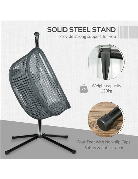 Outsunny Outdoor Swing Chair w/ Thick Padded Cushion, Patio Hanging Chair w/ Metal Stand, Foldable Basket, Cup Holder, Dark Grey - pic 35655 | FastDaddyshop