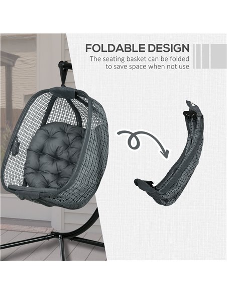 Outsunny Outdoor Swing Chair w/ Thick Padded Cushion, Patio Hanging Chair w/ Metal Stand, Foldable Basket, Cup Holder, Dark Grey - pic 35656 | FastDaddyshop