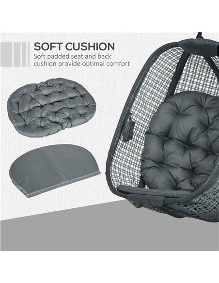 Outsunny Outdoor Swing Chair w/ Thick Padded Cushion, Patio Hanging Chair w/ Metal Stand, Foldable Basket, Cup Holder, Dark Grey - pic 35657 | FastDaddyshop