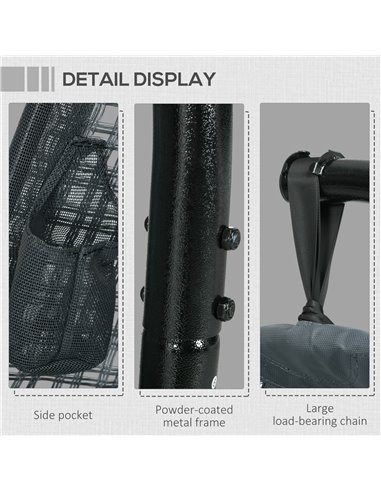 Outsunny Outdoor Swing Chair w/ Thick Padded Cushion, Patio Hanging Chair w/ Metal Stand, Foldable Basket, Cup Holder, Dark Grey