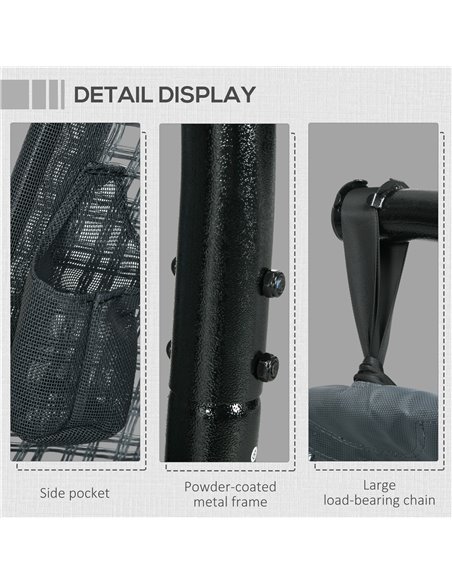 Outsunny Outdoor Swing Chair w/ Thick Padded Cushion, Patio Hanging Chair w/ Metal Stand, Foldable Basket, Cup Holder, Dark Grey - pic 35658 | FastDaddyshop