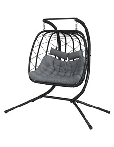 Outsunny Outdoor PE Rattan Double-seater Swing Chair, Black & Dark Grey 867-159V70BK