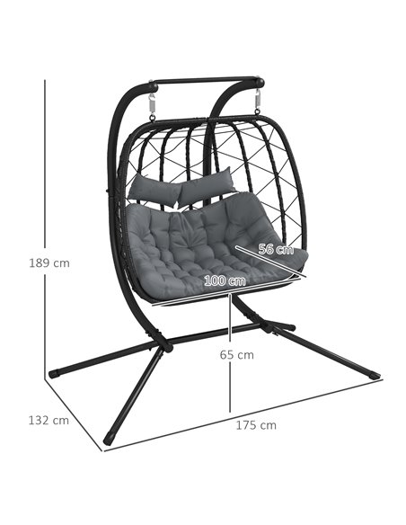 Outsunny Outdoor PE Rattan Double-seater Swing Chair, Black & Dark Grey 867-159V70BK - pic 35699 | FastDaddyshop