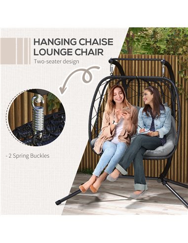 Outsunny Outdoor PE Rattan Double-seater Swing Chair, Black & Dark Grey 867-159V70BK
