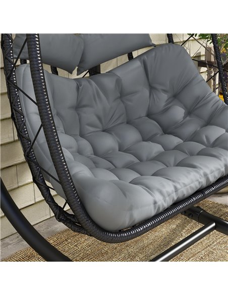 Outsunny Outdoor PE Rattan Double-seater Swing Chair w/ Thick Padded Cushion, Patio Hanging Chair for 2 w/ Metal Stand, Headrest - pic 35705 | FastDaddyshop