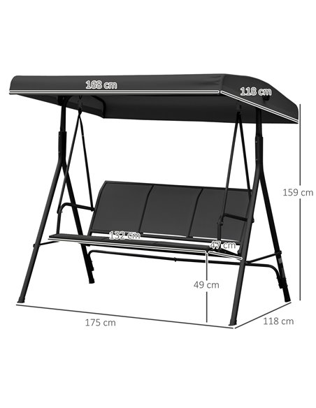 Outsunny Three-Seater Garden Swing Chair, with Canopy - Black 84A-234BK - pic 35708 | FastDaddyshop