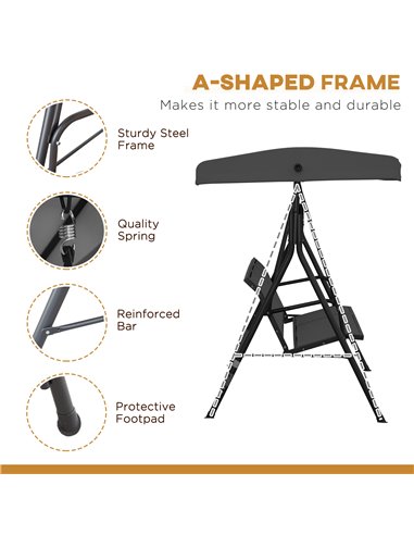 Outsunny Three-Seater Garden Swing Chair, with Canopy - Black 84A-234BK