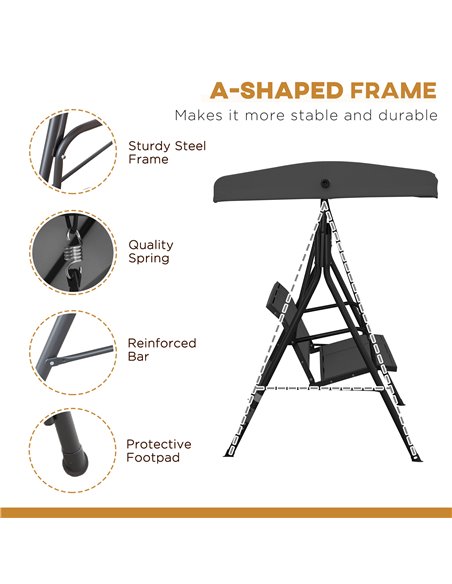 Outsunny Three-Seater Garden Swing Chair, with Canopy - Black 84A-234BK - pic 35709 | FastDaddyshop