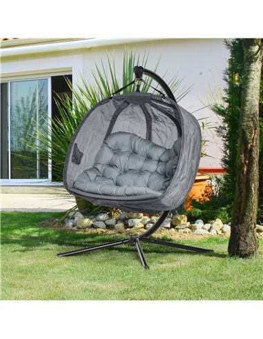 Outsunny Double Hanging Egg Chair 2 Seaters Swing Hammock Chair, Grey 84A-208V70GY