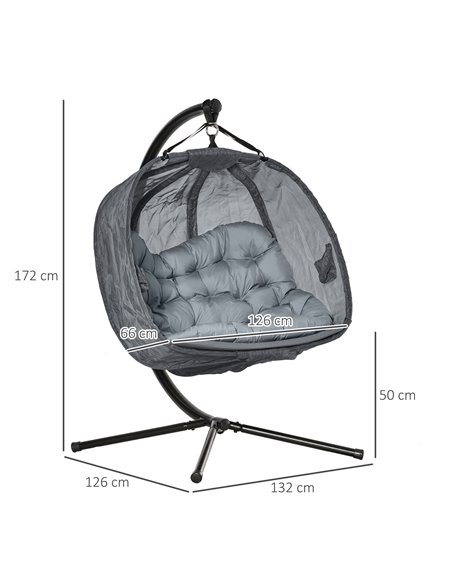Outsunny Double Hanging Egg Chair 2 Seaters Swing Hammock Chair, Grey 84A-208V70GY - pic 35753 | FastDaddyshop