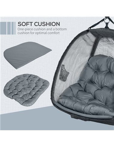 Outsunny Double Hanging Egg Chair 2 Seaters Swing Hammock Chair, Grey 84A-208V70GY