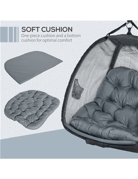 Outsunny Double Hanging Egg Chair 2 Seaters Swing Hammock Chair, Grey 84A-208V70GY - pic 35755 | FastDaddyshop