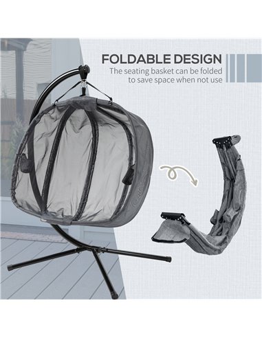 Outsunny Double Hanging Egg Chair 2 Seaters Swing Hammock Chair with Stand, Cushion and Folding Design, for Indoor and Outdoor, 