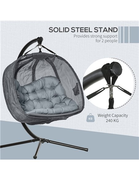 Outsunny Double Hanging Egg Chair 2 Seaters Swing Hammock Chair with Stand, Cushion and Folding Design, for Indoor and Outdoor,  - pic 35757 | FastDaddyshop