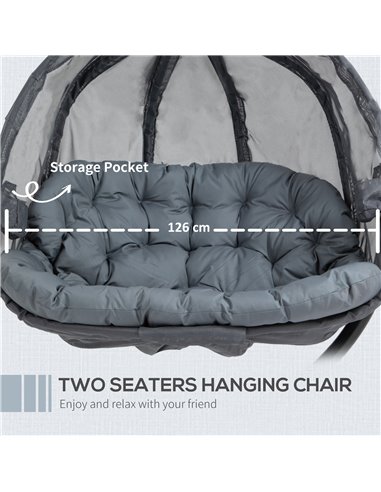 Outsunny Double Hanging Egg Chair 2 Seaters Swing Hammock Chair with Stand, Cushion and Folding Design, for Indoor and Outdoor, 