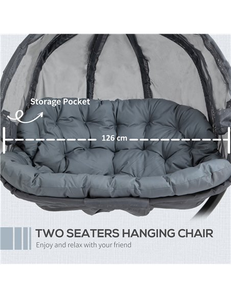 Outsunny Double Hanging Egg Chair 2 Seaters Swing Hammock Chair with Stand, Cushion and Folding Design, for Indoor and Outdoor,  - pic 35758 | FastDaddyshop