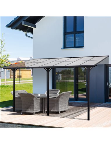 Outsunny Outdoor Patio Wall-mounted 4.35 x 3(m) Gazebo Pergola, Aluminum Post, PC Roof 84C-182