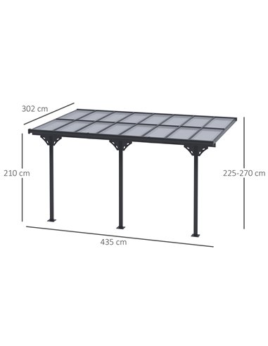 Outsunny Outdoor Patio Wall-mounted 4.35 x 3(m) Gazebo Pergola, Aluminum Post, PC Roof 84C-182