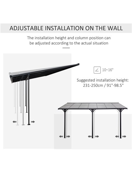 Outsunny Outdoor Patio Wall-mounted 4.35 x 3(m) Gazebo Pergola, Aluminum Post, PC Roof 84C-182 - pic 35790 | FastDaddyshop