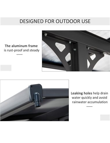Outsunny Outdoor Patio Wall-mounted 4.35 x 3(m) Gazebo Pergola, Aluminum Post, PC Roof 84C-182