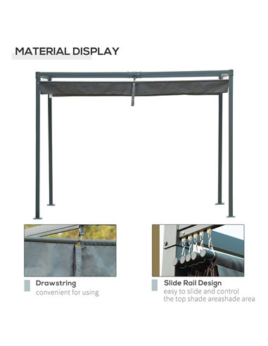 Outsunny 3 x 2 m Outdoor Pergola Gazebo Wall Mounted Retractable Canopy Garden Shelter Sun Shade Party with Metal Frame, Grey 84