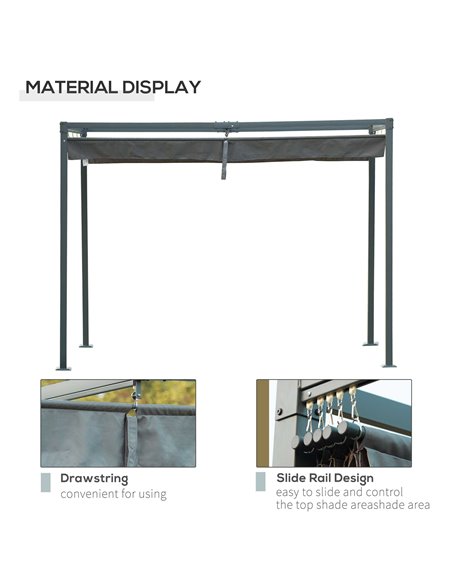 Outsunny 3 x 2 m Outdoor Pergola Gazebo Wall Mounted Retractable Canopy Garden Shelter Sun Shade Party with Metal Frame, Grey 84 - pic 35799 | FastDaddyshop