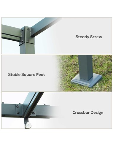 Outsunny 3 x 2 m Outdoor Pergola Gazebo Wall Mounted Retractable Canopy Garden Shelter Sun Shade Party with Metal Frame, Grey 84