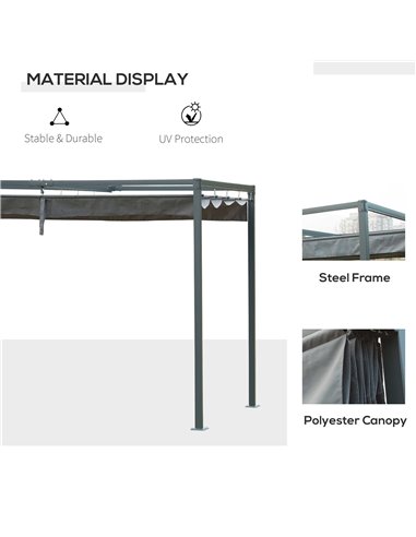 Outsunny 3 x 2 m Outdoor Pergola Gazebo Wall Mounted Retractable Canopy Garden Shelter Sun Shade Party with Metal Frame, Grey 84
