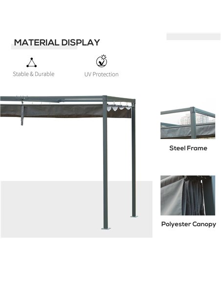Outsunny 3 x 2 m Outdoor Pergola Gazebo Wall Mounted Retractable Canopy Garden Shelter Sun Shade Party with Metal Frame, Grey 84 - pic 35801 | FastDaddyshop