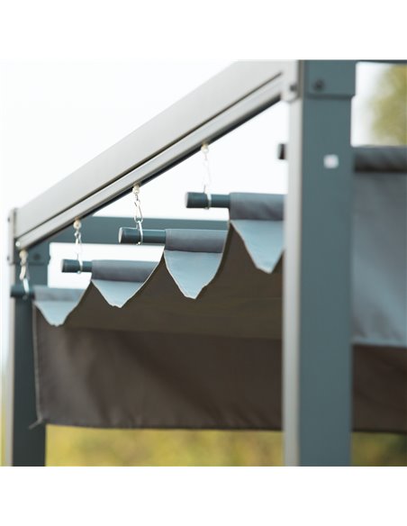 Outsunny 3 x 2 m Outdoor Pergola Gazebo Wall Mounted Retractable Canopy Garden Shelter Sun Shade Party with Metal Frame, Grey 84 - pic 35802 | FastDaddyshop