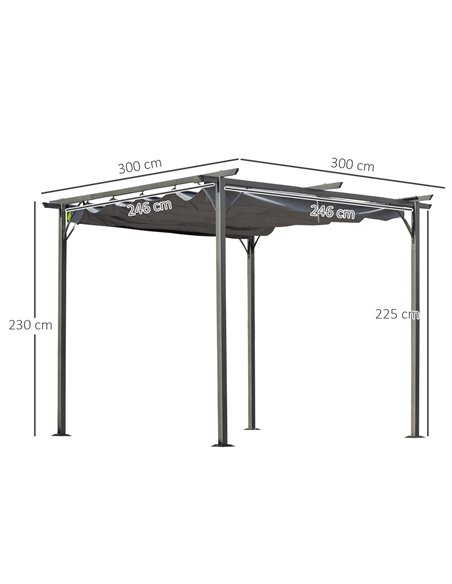 Outsunny 3x3 (m) Metal Pergola Gazebo Awning Retractable Shelter, Grey 84C-093GY - pic 35807 | FastDaddyshop