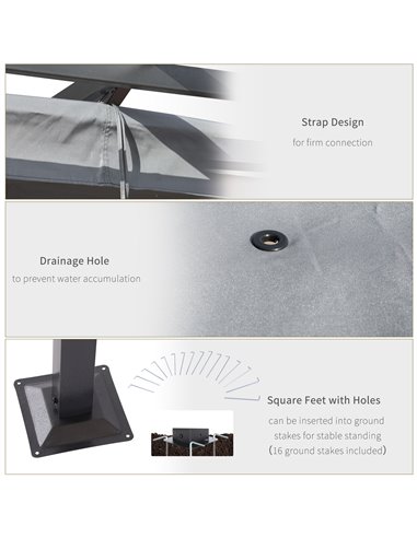 Outsunny 3x3 (m) Metal Pergola Gazebo Awning Retractable Canopy Outdoor Garden Sun Shade Shelter Marquee Party BBQ Grey 84C-093G