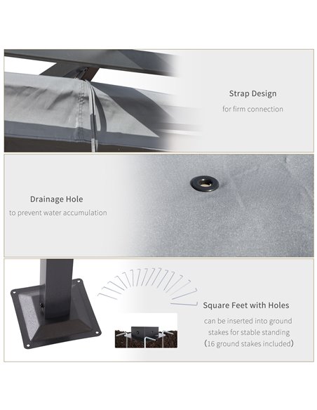 Outsunny 3x3 (m) Metal Pergola Gazebo Awning Retractable Canopy Outdoor Garden Sun Shade Shelter Marquee Party BBQ Grey 84C-093G - pic 35810 | FastDaddyshop