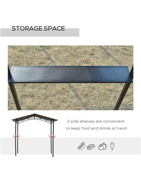 Outsunny 8ft x 5ft Outdoor BBQ Protective Gazebo Tent Aluminium Steel Frame w/ 2 Shelves Hardtop Roof Canopy Ground Stakes Safe  - pic 35818 | FastDaddyshop