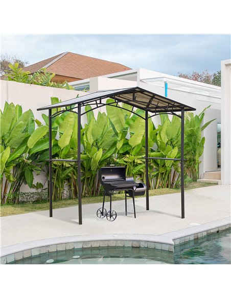 Outsunny 8ft x 5ft Outdoor BBQ Protective Gazebo Tent Aluminium Steel Frame w/ 2 Shelves Hardtop Roof Canopy Ground Stakes Safe  - pic 35822 | FastDaddyshop