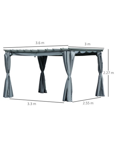 Outsunny 3.6 x 3(m) Outdoor Pergola Gazebo Retractable Shelter, Dark Grey 84C-199