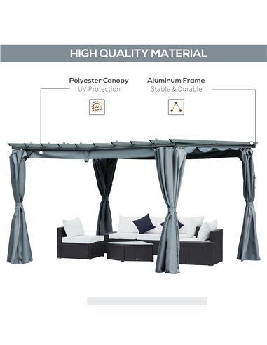 Outsunny 3.6 x 3(m) Outdoor Pergola Gazebo Retractable Shelter, Dark Grey 84C-199