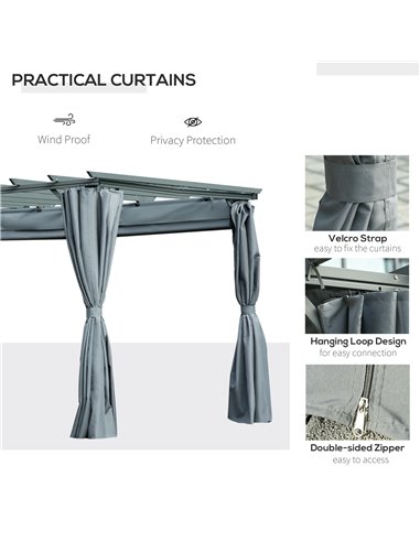 Outsunny 3.6 x 3(m) Outdoor Pergola Gazebo Retractable Canopy Garden Shelter Sun Shade Party with Curtains, Aluminum, Dark Grey 